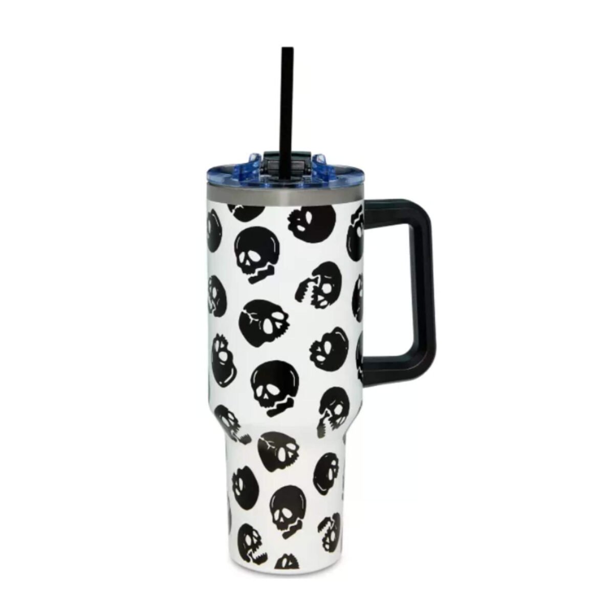 Cráneo / Skull Blanco y Negro Brilla en la Oscuridad Vaso Termico con Agarradera 40oz / 1.183lts