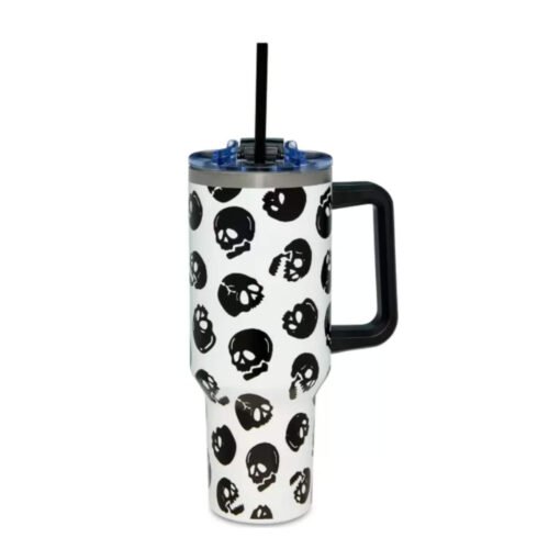 Cráneo / Skull Blanco y Negro Brilla en la Oscuridad Vaso Termico con Agarradera 40oz / 1.183lts