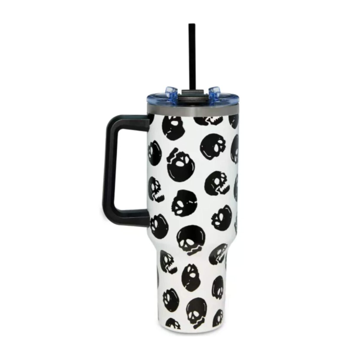 Cráneo / Skull Blanco y Negro Brilla en la Oscuridad Vaso Termico con Agarradera 40oz / 1.183lts