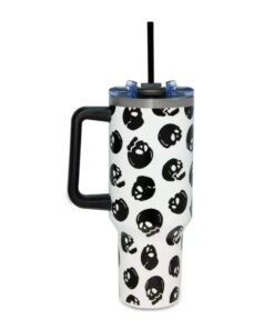 Cráneo / Skull Blanco y Negro Brilla en la Oscuridad Vaso Termico con Agarradera 40oz / 1.183lts