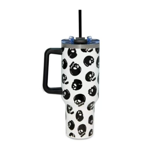 Cráneo / Skull Blanco y Negro Brilla en la Oscuridad Vaso Termico con Agarradera 40oz / 1.183lts