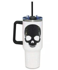 Cráneo Blanco y Negro - Vaso Termico con Agarradera
