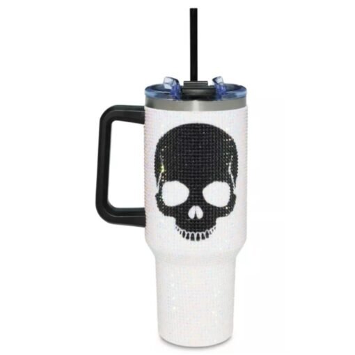 Cráneo Blanco y Negro - Vaso Termico con Agarradera