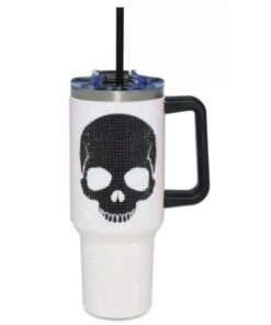 Cráneo Blanco y Negro Cristales Vaso Termico con Agarradera 40oz / 1.183lts