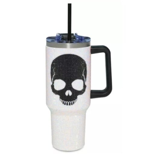 Cráneo Blanco y Negro Cristales Vaso Termico con Agarradera 40oz / 1.183lts
