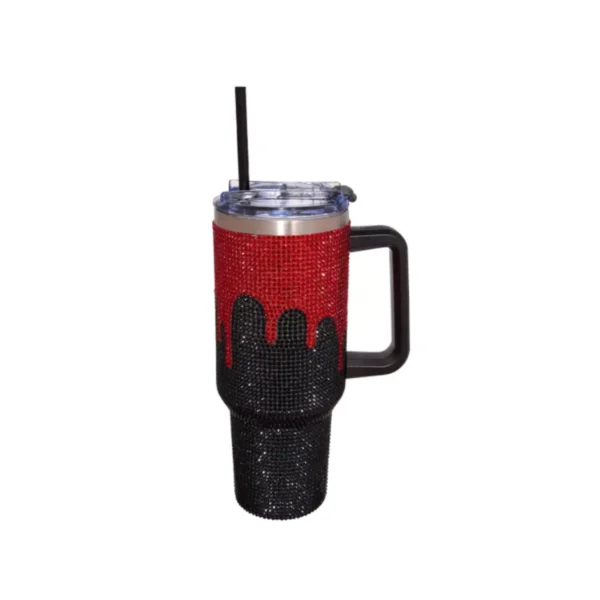 Glam Sangriento con Diamantina Vaso Termico con Agarradera